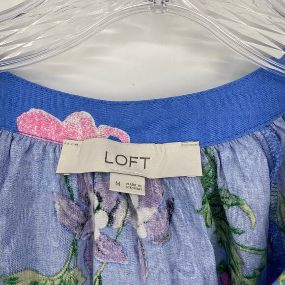 Loft Puff Sleeve Split Neck Floral Top Size Medium - Picture 5 of 7